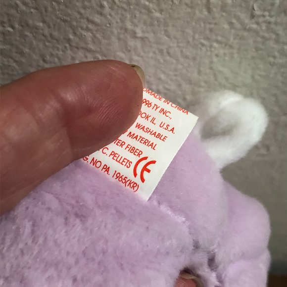 96' VINTAGE TY FLOPPITY BEANIE BABIES B'DAY 5/28/96 SET OF 2 BUNNIES LAVENDER - Picture 9 of 17